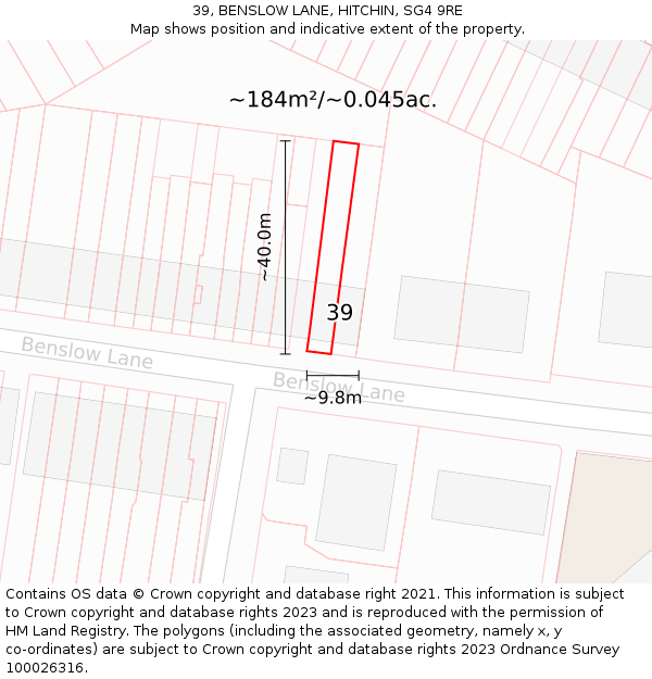 39, BENSLOW LANE, HITCHIN, SG4 9RE: Plot and title map