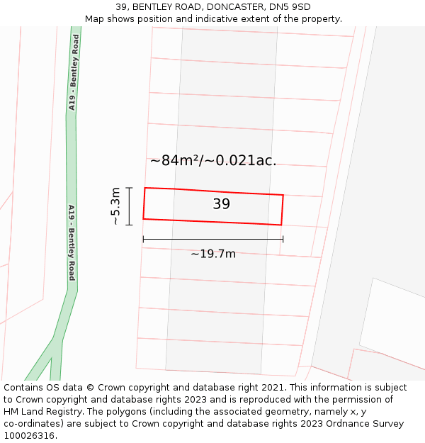 39, BENTLEY ROAD, DONCASTER, DN5 9SD: Plot and title map