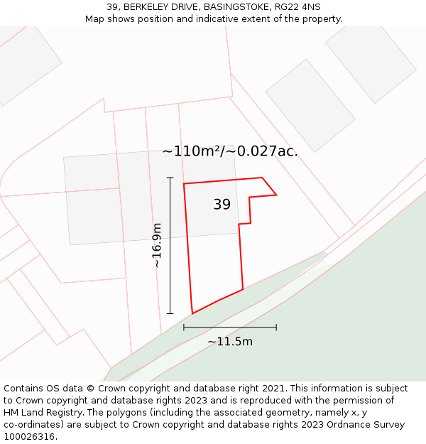 39, BERKELEY DRIVE, BASINGSTOKE, RG22 4NS: Plot and title map