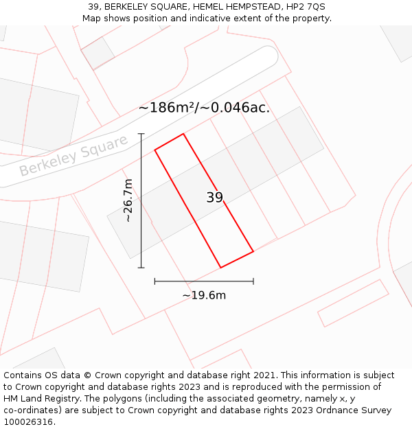 39, BERKELEY SQUARE, HEMEL HEMPSTEAD, HP2 7QS: Plot and title map
