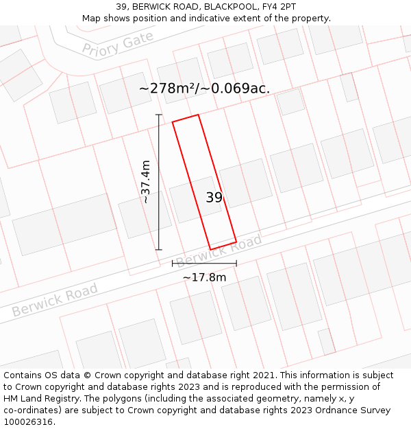39, BERWICK ROAD, BLACKPOOL, FY4 2PT: Plot and title map