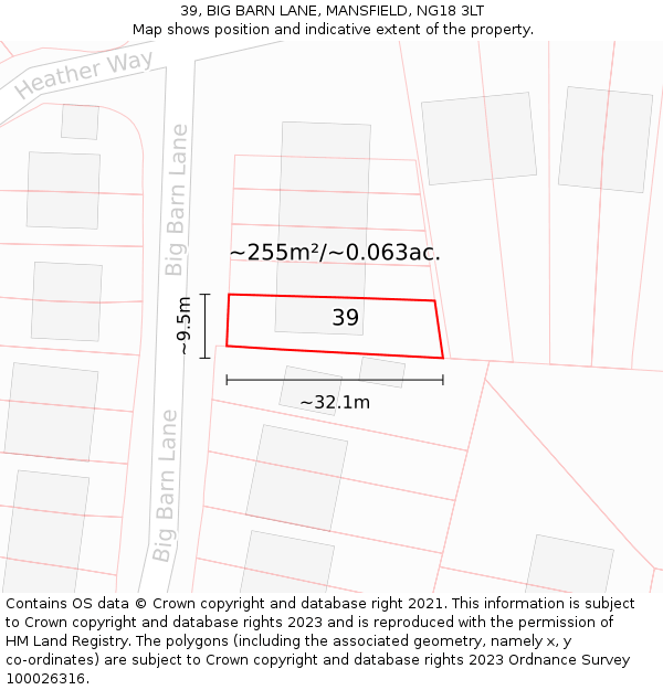 39, BIG BARN LANE, MANSFIELD, NG18 3LT: Plot and title map