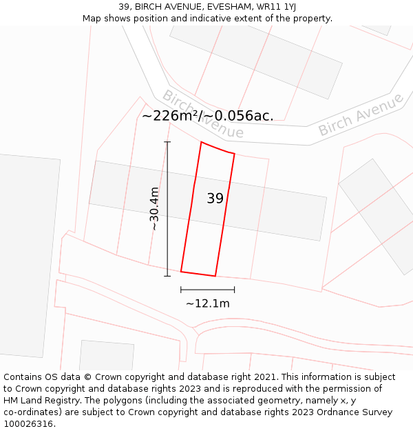 39, BIRCH AVENUE, EVESHAM, WR11 1YJ: Plot and title map