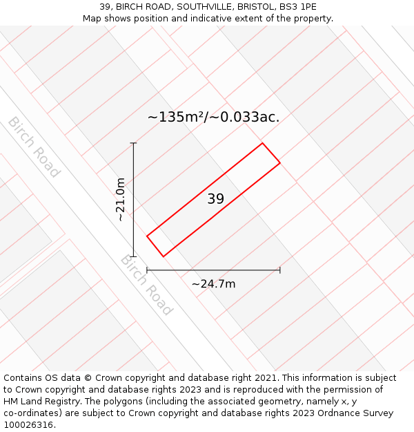 39, BIRCH ROAD, SOUTHVILLE, BRISTOL, BS3 1PE: Plot and title map
