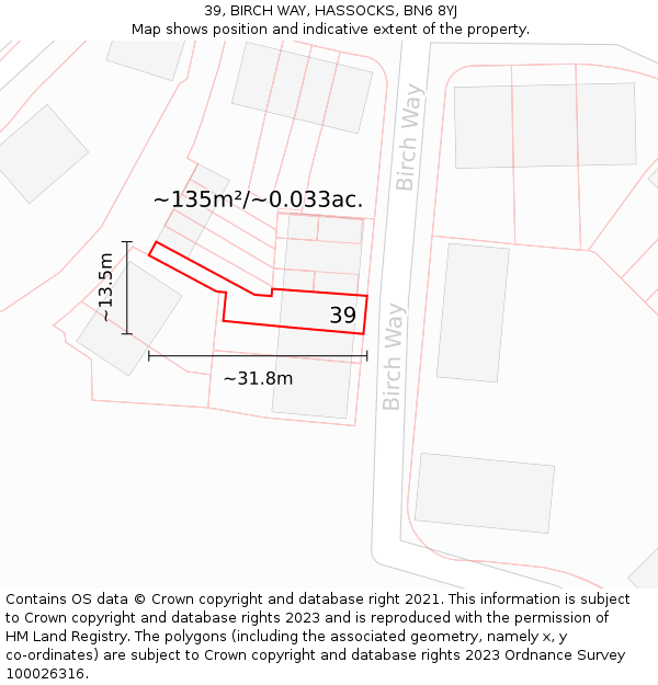 39, BIRCH WAY, HASSOCKS, BN6 8YJ: Plot and title map