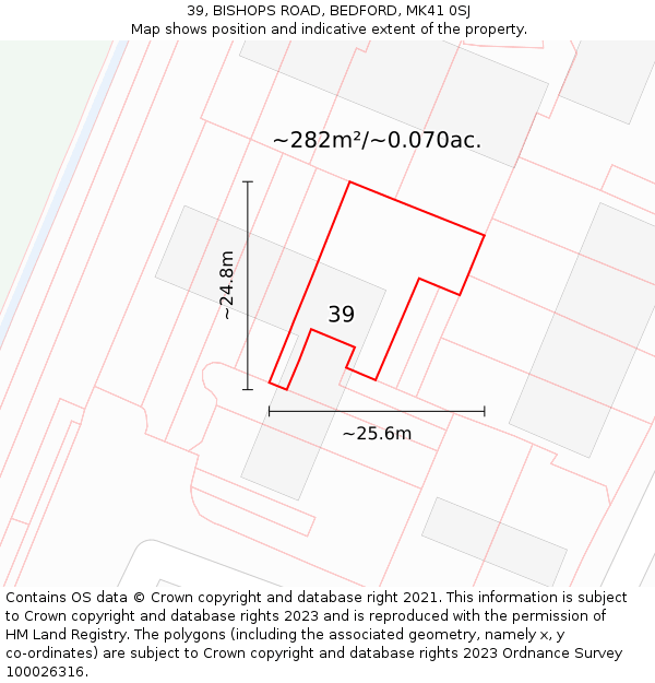 39, BISHOPS ROAD, BEDFORD, MK41 0SJ: Plot and title map