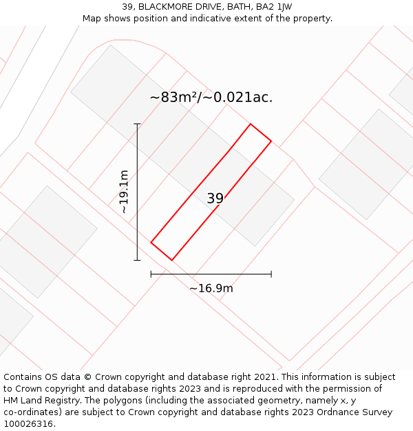 39, BLACKMORE DRIVE, BATH, BA2 1JW: Plot and title map