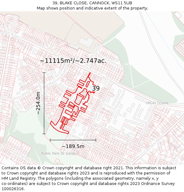 39, BLAKE CLOSE, CANNOCK, WS11 5UB: Plot and title map