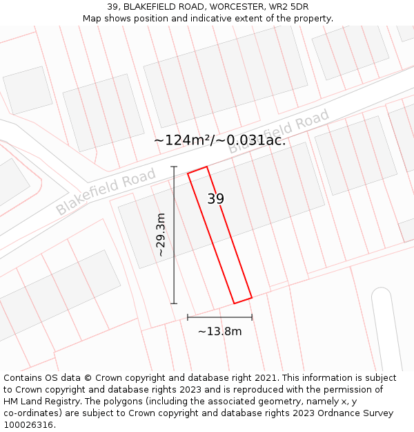 39, BLAKEFIELD ROAD, WORCESTER, WR2 5DR: Plot and title map