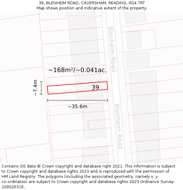 39, BLENHEIM ROAD, CAVERSHAM, READING, RG4 7RT: Plot and title map