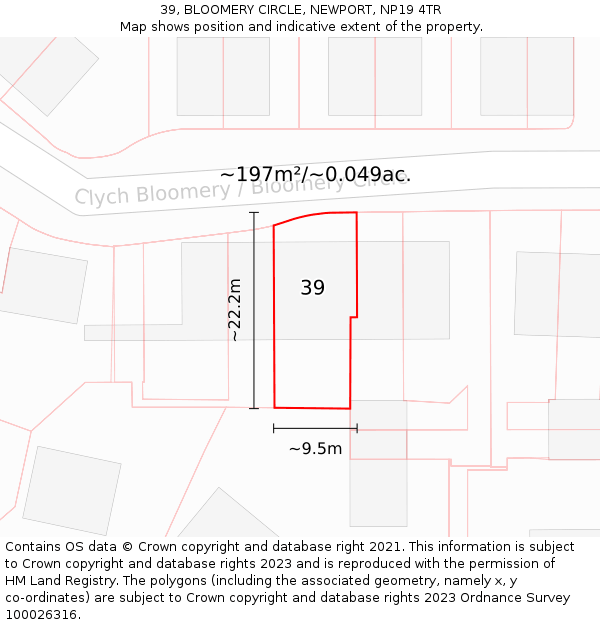 39, BLOOMERY CIRCLE, NEWPORT, NP19 4TR: Plot and title map