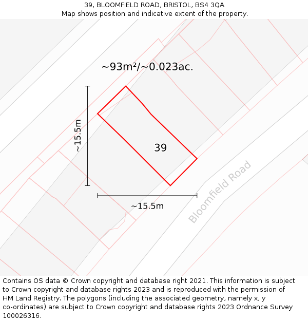39, BLOOMFIELD ROAD, BRISTOL, BS4 3QA: Plot and title map