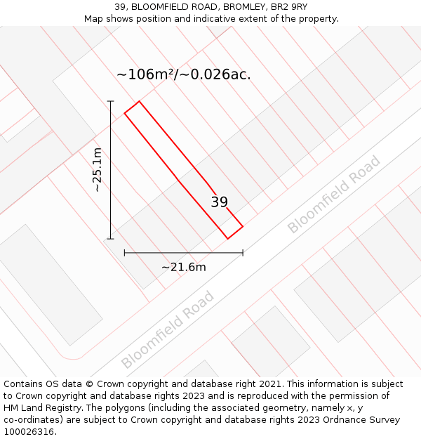 39, BLOOMFIELD ROAD, BROMLEY, BR2 9RY: Plot and title map