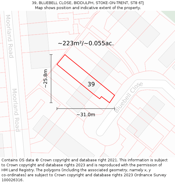 39, BLUEBELL CLOSE, BIDDULPH, STOKE-ON-TRENT, ST8 6TJ: Plot and title map