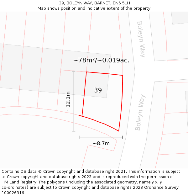 39, BOLEYN WAY, BARNET, EN5 5LH: Plot and title map