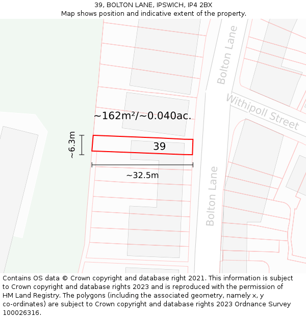 39, BOLTON LANE, IPSWICH, IP4 2BX: Plot and title map