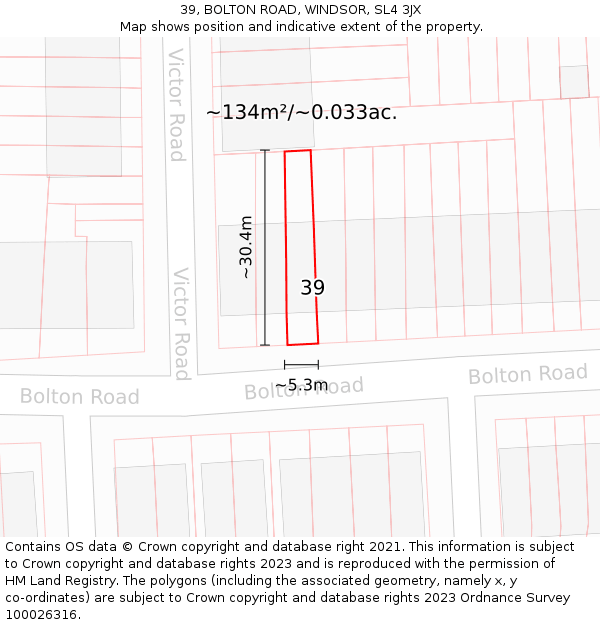 39, BOLTON ROAD, WINDSOR, SL4 3JX: Plot and title map