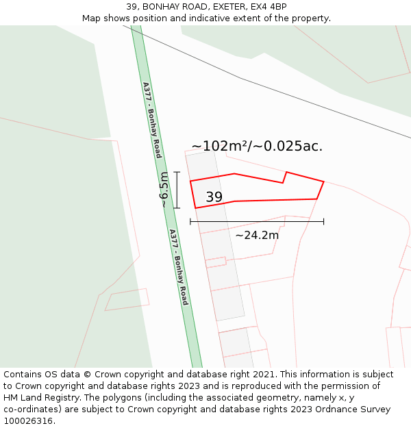 39, BONHAY ROAD, EXETER, EX4 4BP: Plot and title map