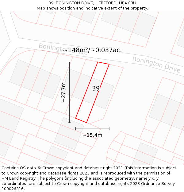 39, BONINGTON DRIVE, HEREFORD, HR4 0RU: Plot and title map