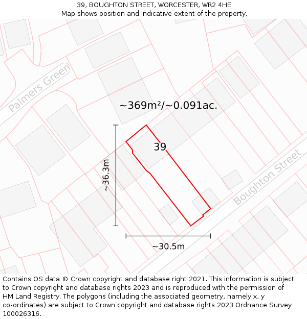 39, BOUGHTON STREET, WORCESTER, WR2 4HE: Plot and title map