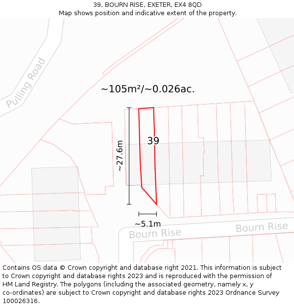 39, BOURN RISE, EXETER, EX4 8QD: Plot and title map