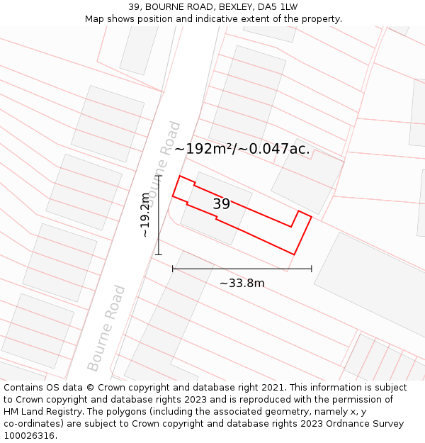 39, BOURNE ROAD, BEXLEY, DA5 1LW: Plot and title map