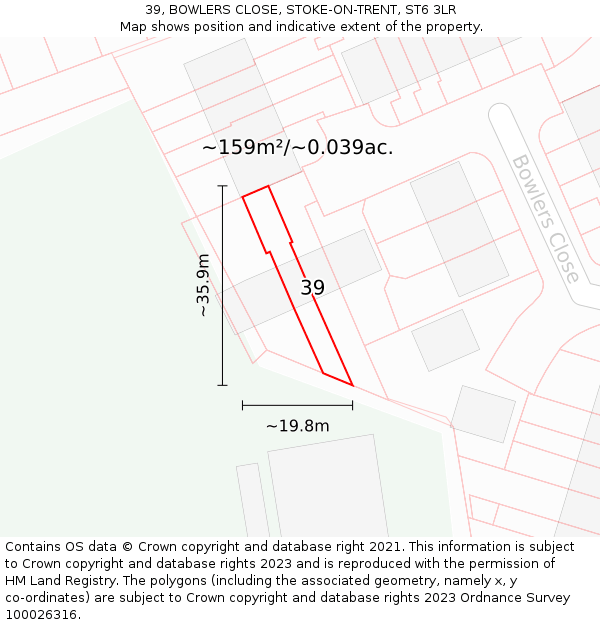 39, BOWLERS CLOSE, STOKE-ON-TRENT, ST6 3LR: Plot and title map