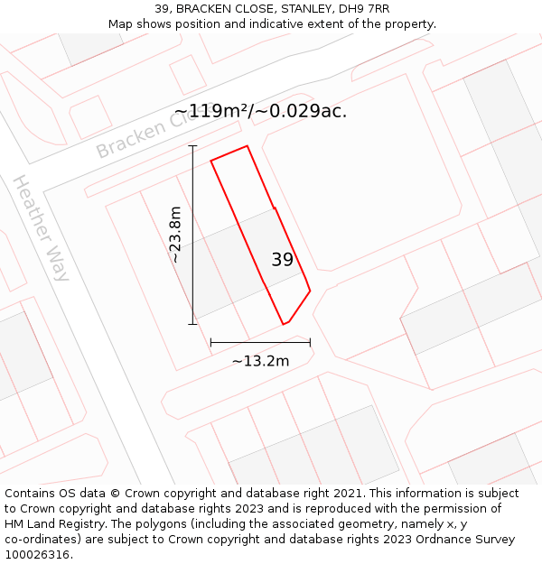39, BRACKEN CLOSE, STANLEY, DH9 7RR: Plot and title map