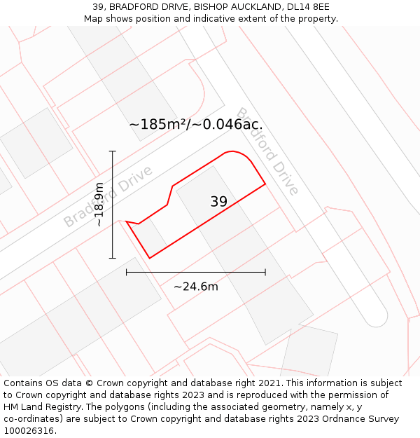 39, BRADFORD DRIVE, BISHOP AUCKLAND, DL14 8EE: Plot and title map
