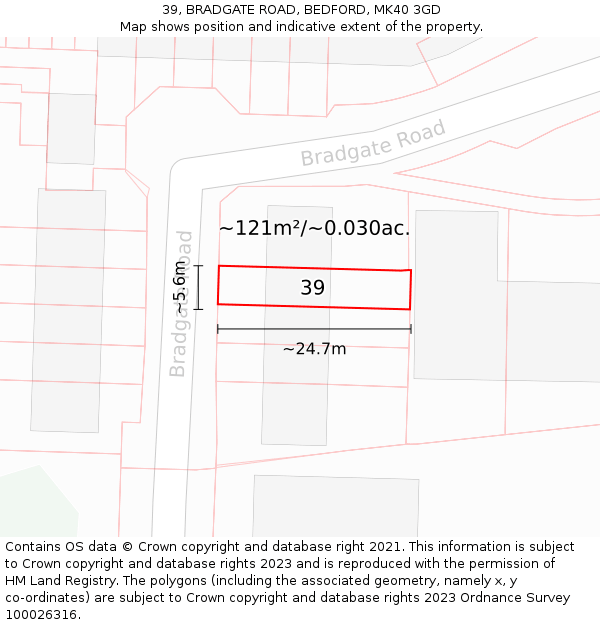 39, BRADGATE ROAD, BEDFORD, MK40 3GD: Plot and title map