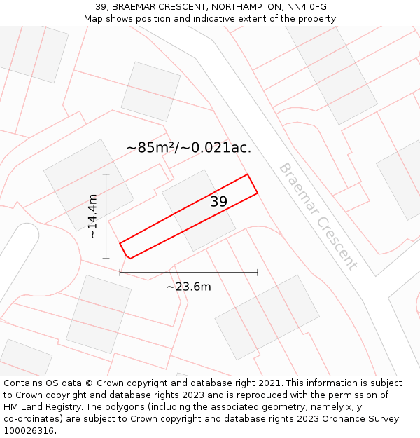 39, BRAEMAR CRESCENT, NORTHAMPTON, NN4 0FG: Plot and title map