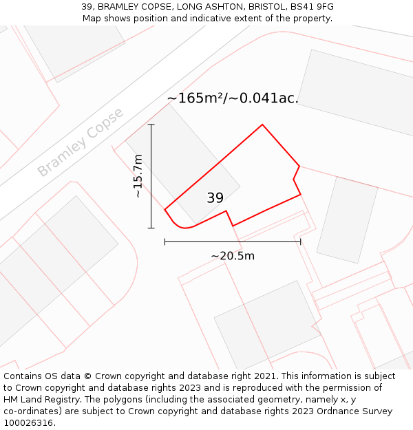 39, BRAMLEY COPSE, LONG ASHTON, BRISTOL, BS41 9FG: Plot and title map
