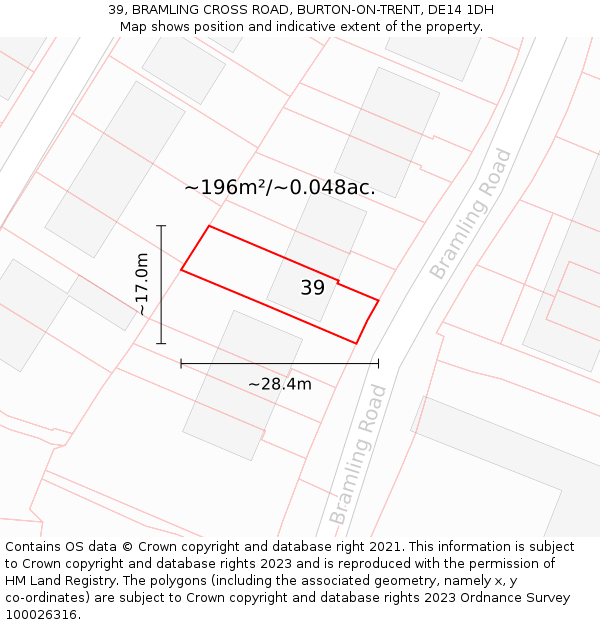 39, BRAMLING CROSS ROAD, BURTON-ON-TRENT, DE14 1DH: Plot and title map