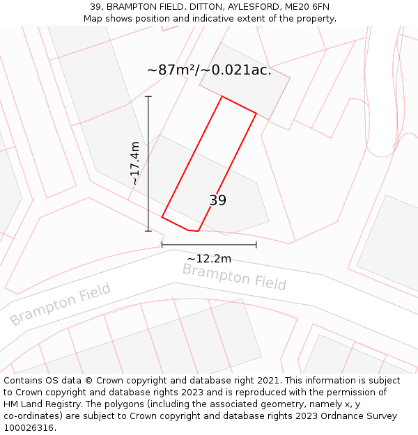 39, BRAMPTON FIELD, DITTON, AYLESFORD, ME20 6FN: Plot and title map