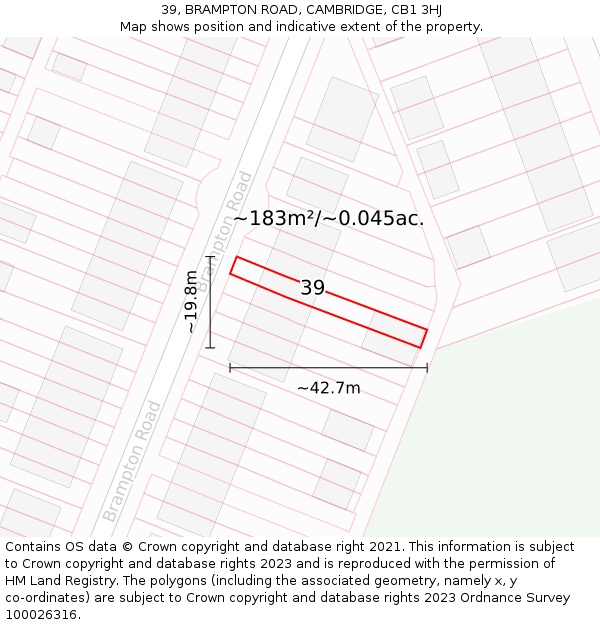 39, BRAMPTON ROAD, CAMBRIDGE, CB1 3HJ: Plot and title map