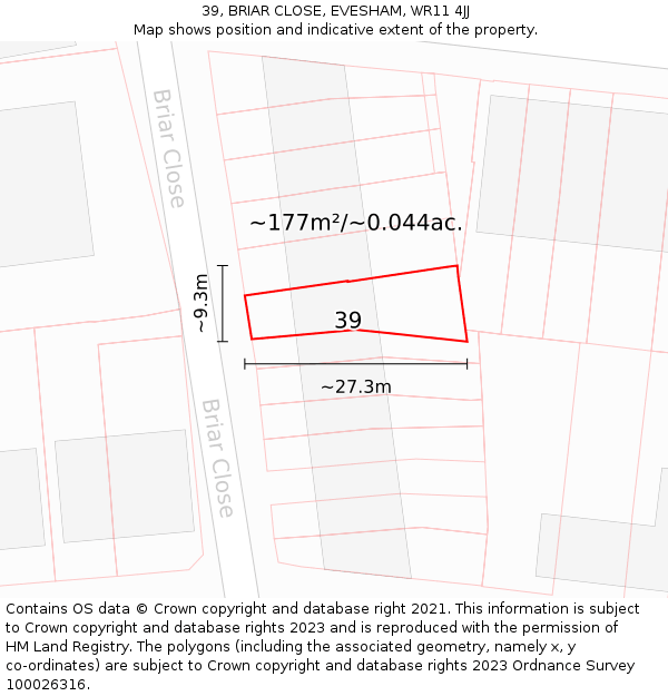 39, BRIAR CLOSE, EVESHAM, WR11 4JJ: Plot and title map