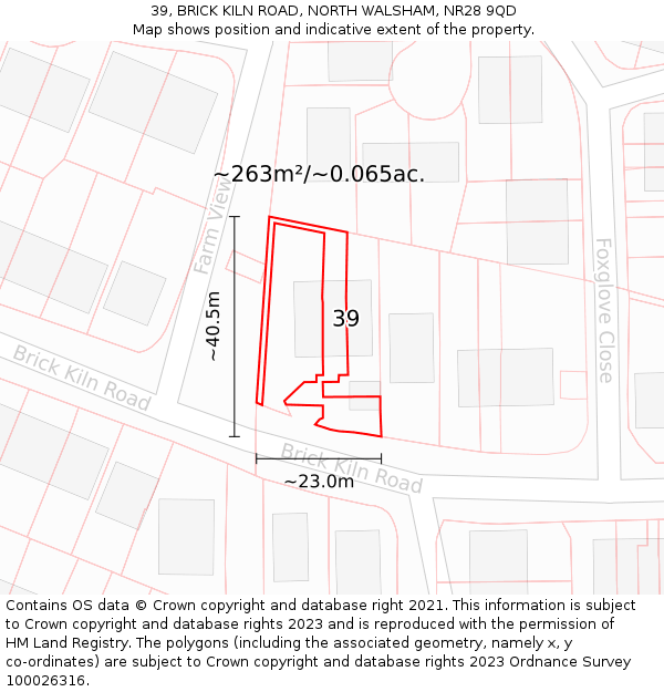 39, BRICK KILN ROAD, NORTH WALSHAM, NR28 9QD: Plot and title map