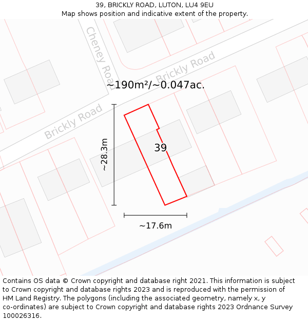 39, BRICKLY ROAD, LUTON, LU4 9EU: Plot and title map