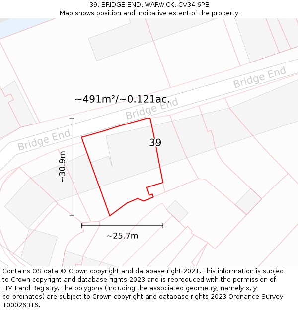 39, BRIDGE END, WARWICK, CV34 6PB: Plot and title map