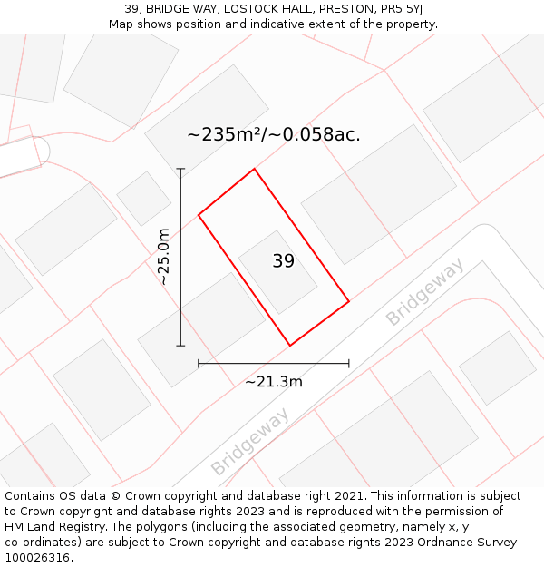 39, BRIDGE WAY, LOSTOCK HALL, PRESTON, PR5 5YJ: Plot and title map