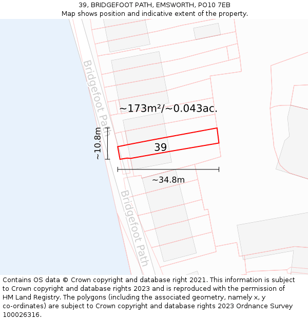 39, BRIDGEFOOT PATH, EMSWORTH, PO10 7EB: Plot and title map