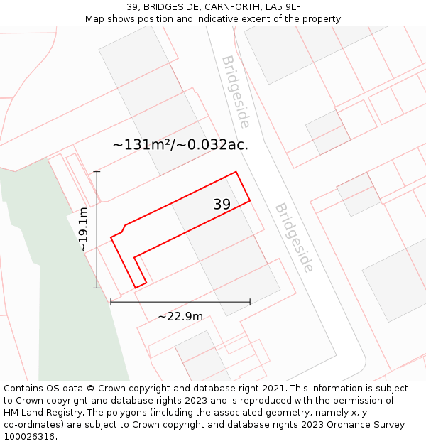 39, BRIDGESIDE, CARNFORTH, LA5 9LF: Plot and title map