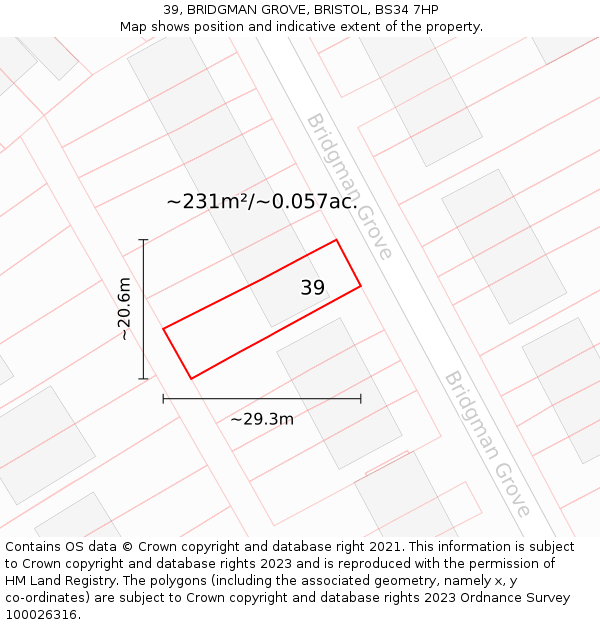 39, BRIDGMAN GROVE, BRISTOL, BS34 7HP: Plot and title map