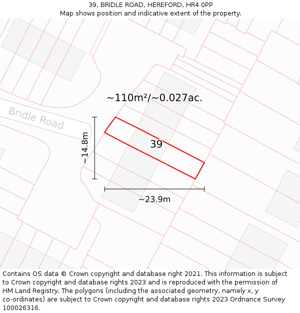 39, BRIDLE ROAD, HEREFORD, HR4 0PP: Plot and title map