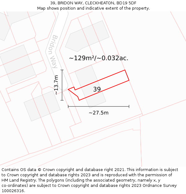 39, BRIDON WAY, CLECKHEATON, BD19 5DF: Plot and title map