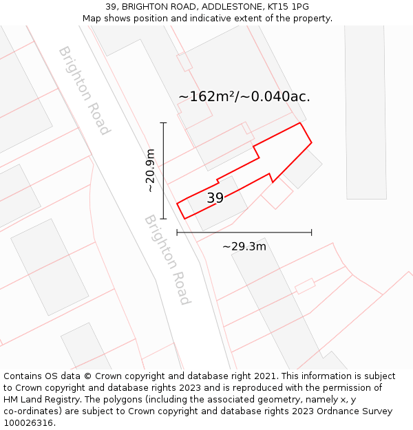 39, BRIGHTON ROAD, ADDLESTONE, KT15 1PG: Plot and title map