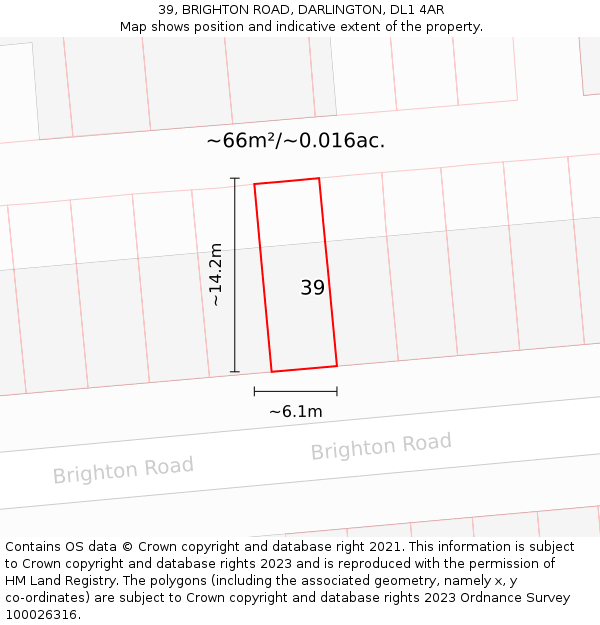 39, BRIGHTON ROAD, DARLINGTON, DL1 4AR: Plot and title map