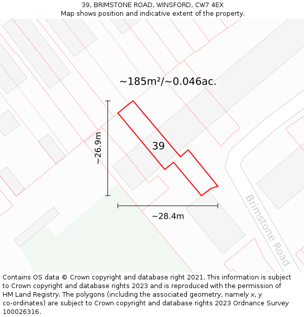 39, BRIMSTONE ROAD, WINSFORD, CW7 4EX: Plot and title map
