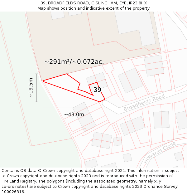 39, BROADFIELDS ROAD, GISLINGHAM, EYE, IP23 8HX: Plot and title map