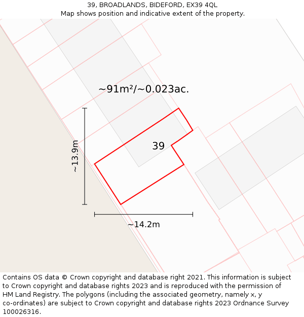 39, BROADLANDS, BIDEFORD, EX39 4QL: Plot and title map